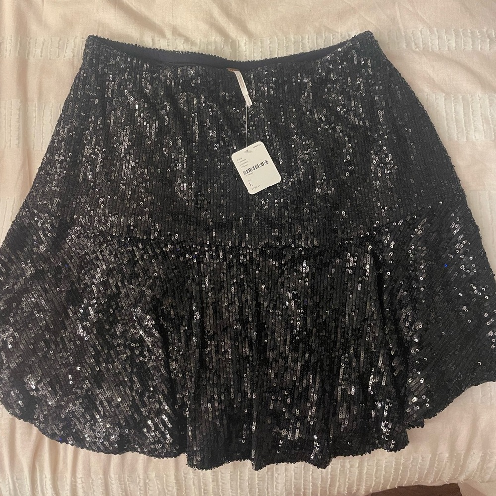 Free People Black Sequin Mini Skirt